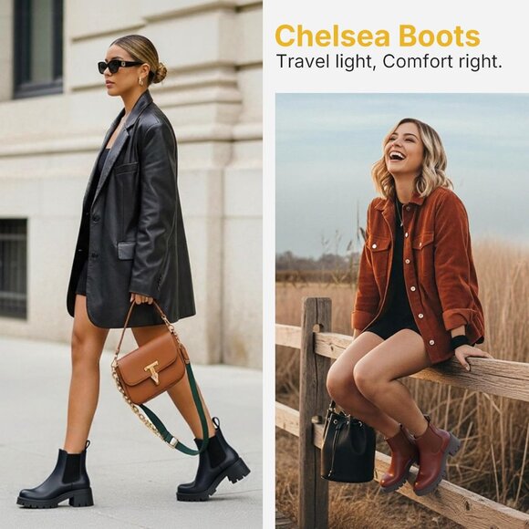 Vepose Women's Blacknubuck Faux Leather Lug Sole Elastic Slip on Ankle Booties - Picture 9 of 9